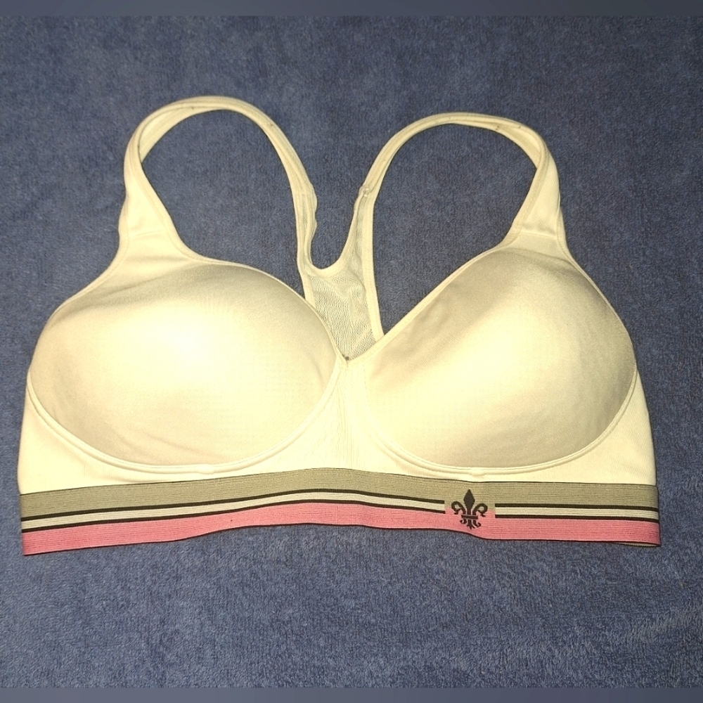 Lily of France White Bra Pink and Gray Trim 38C